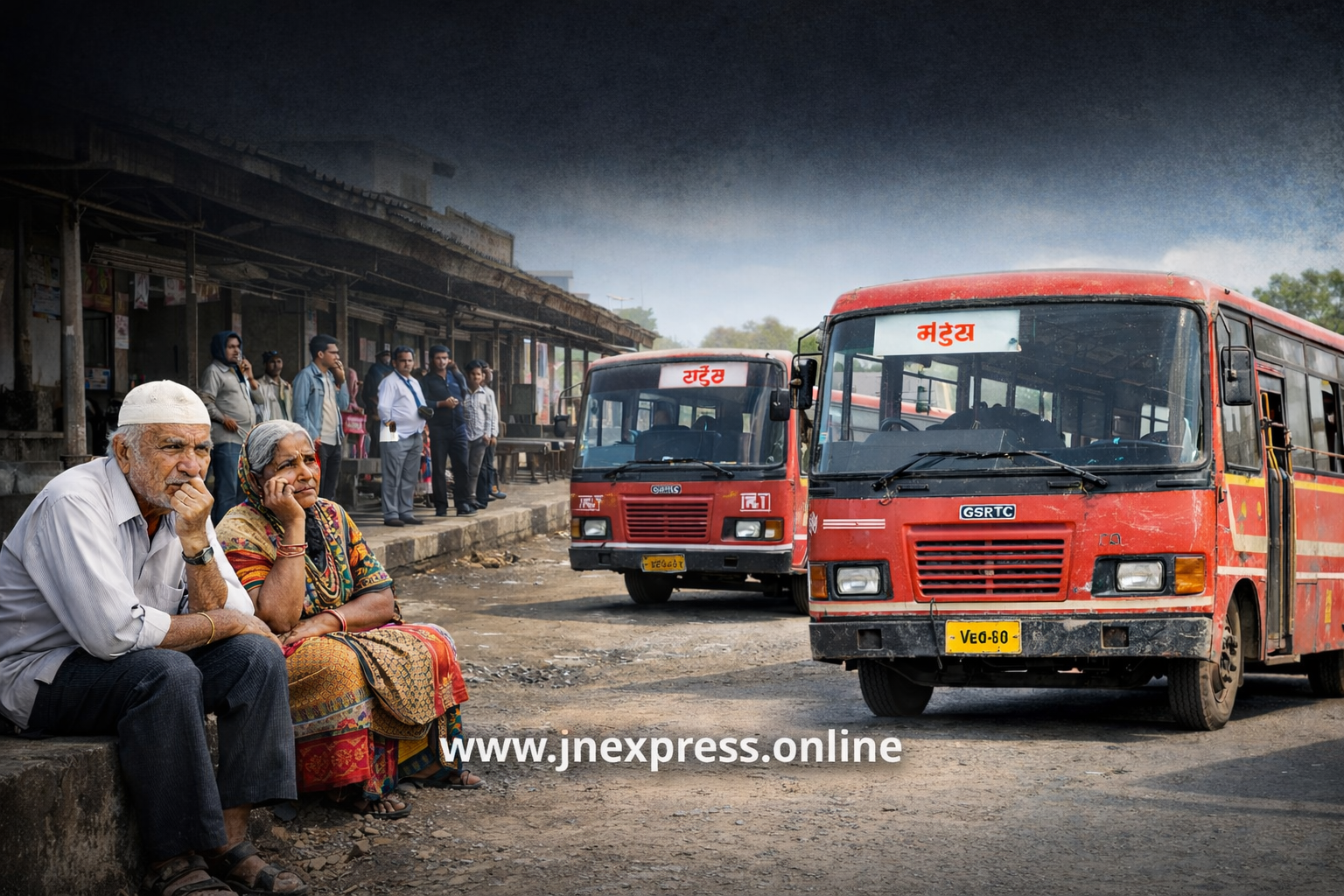 Rural Gujarat bus stand with JN Express